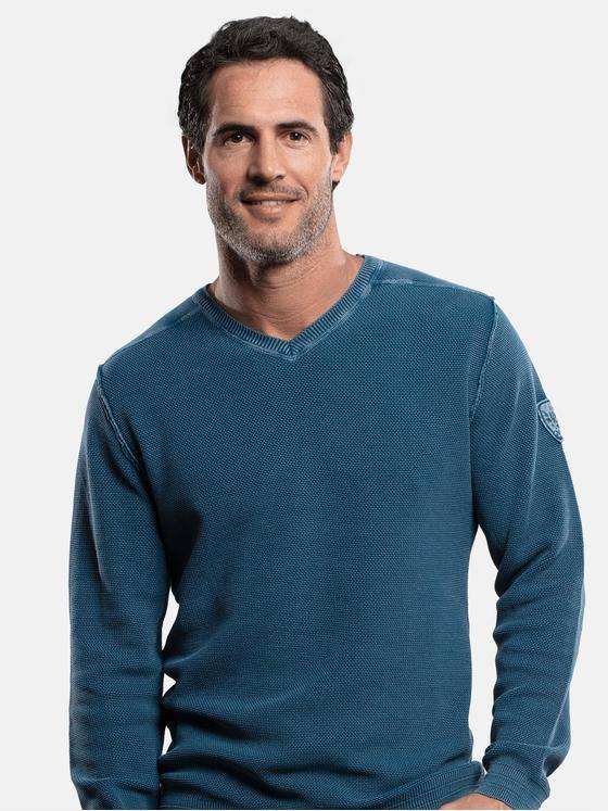 engbers Herren Baumwollpullover mit Rippstruktur Blau 28950