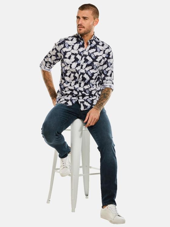 emilio adani Herren Langarm-Hemd gemustert Blau 34146