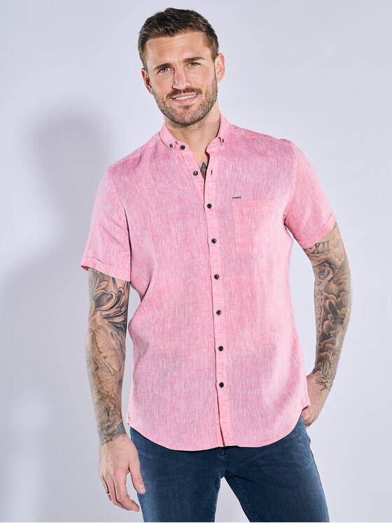 emilio adani Herren Kurzarm-Hemd aus Leinen Rot 38596
