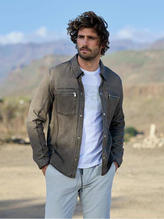 emilio adani Herren Lederjacke slim fit Grau 38288