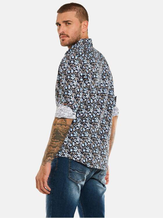 emilio adani Herren Langarm-Hemd gemustert Blau 33651