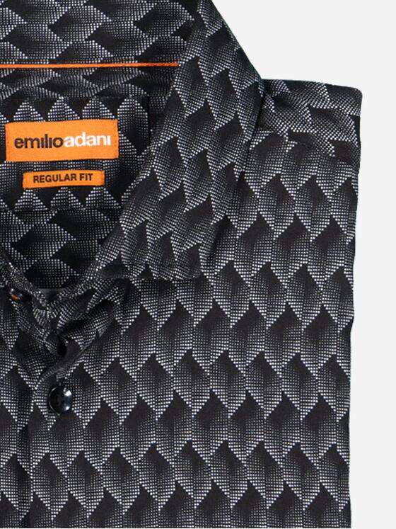 emilio adani Herren Langarm-Hemd gemustert Schwarz 38004