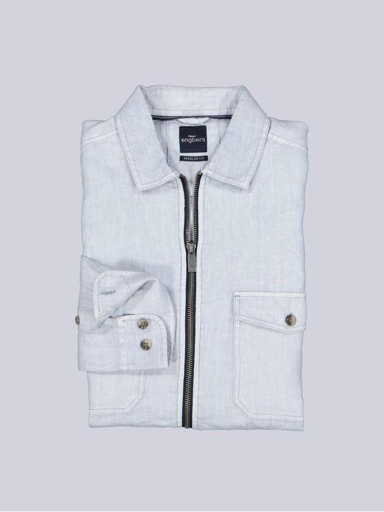 engbers Herren Leinen Overshirt mit Zipper Hellblau 40211
