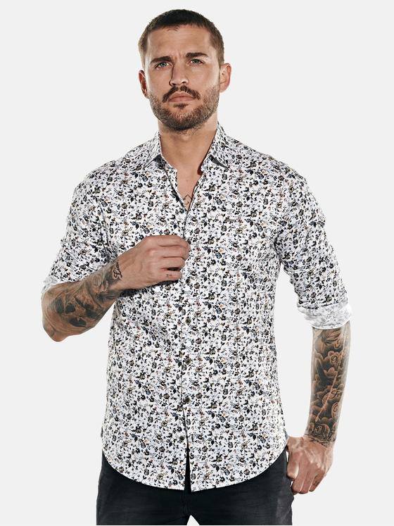 emilio adani Herren Langarm-Hemd mit floralem Print Braun 31869
