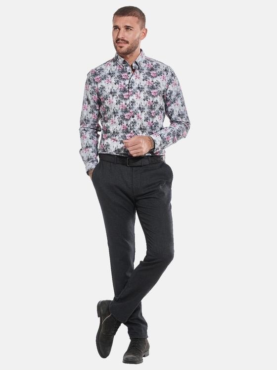 emilio adani Herren Langarm-Hemd mit floralem Print Rot 32057