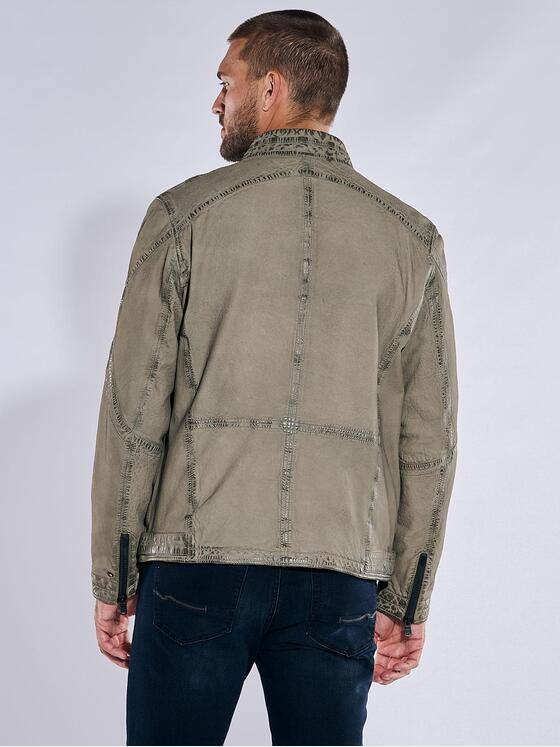 emilio adani Herren Lederjacke mit Stehkragen Beige 37998