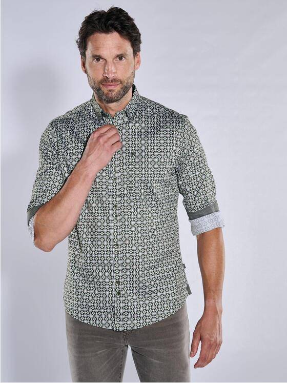 engbers Herren Langarm-Hemd gemustert Gruen 38017