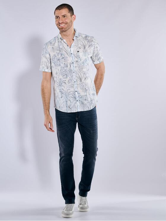 engbers Herren Kurzarm-Hemd mit Leinenanteil Blau 37099