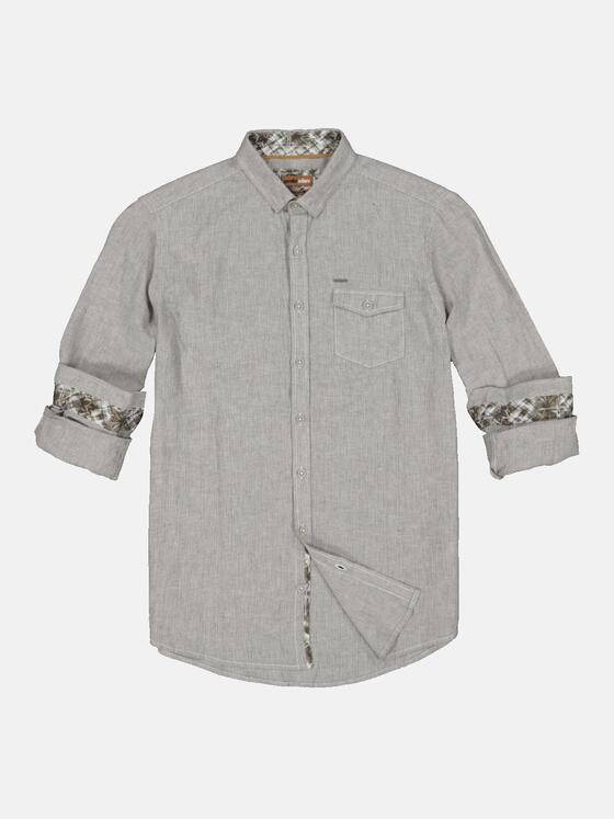 emilio adani Herren Langarm-Hemd mit Leinenanteil Beige 34248