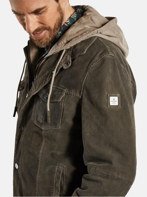 ENGBERS GERMANY Herren Lederjacke mit Inlet Grün 34493