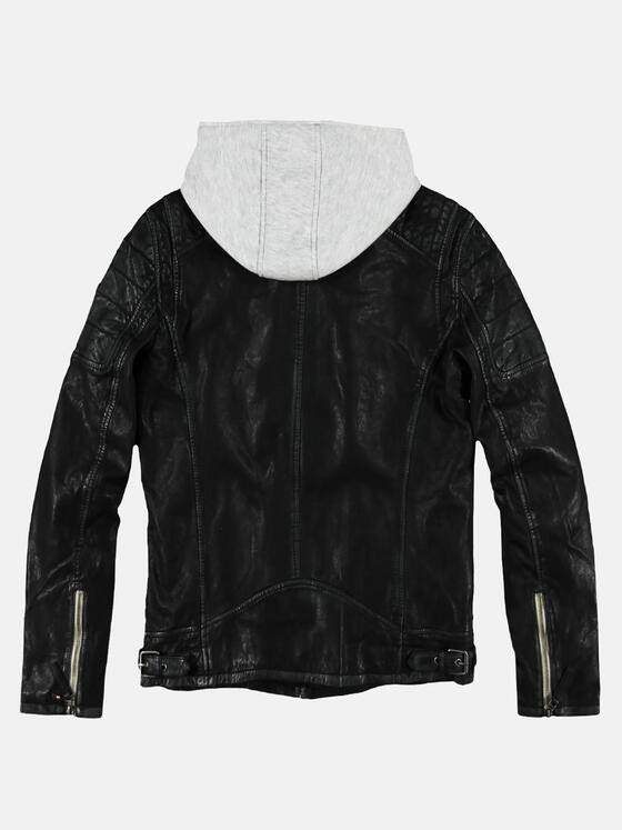 emilio adani Herren Lederjacke mit integrierter Sweatjacke Schwarz 29138