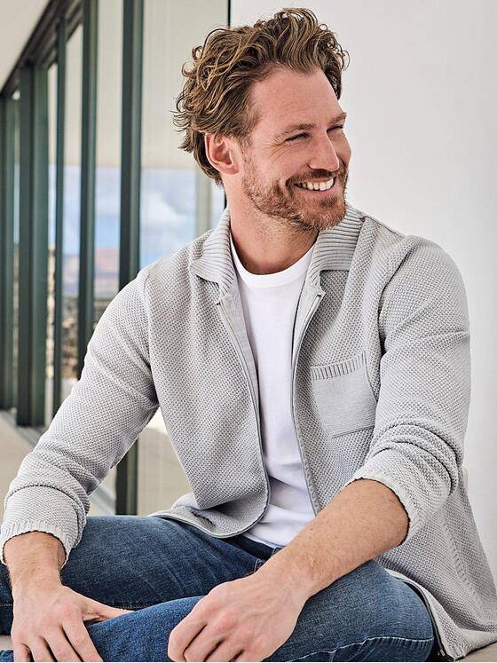 engbers Herren Cardigan regular Silbergrau 38953