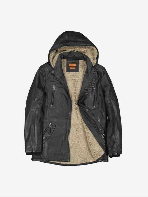 emilio adani Herren Lederjacke slim fit Grau 37429