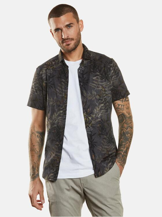 emilio adani Herren Kurzarm-Hemd gemustert Beige 34267