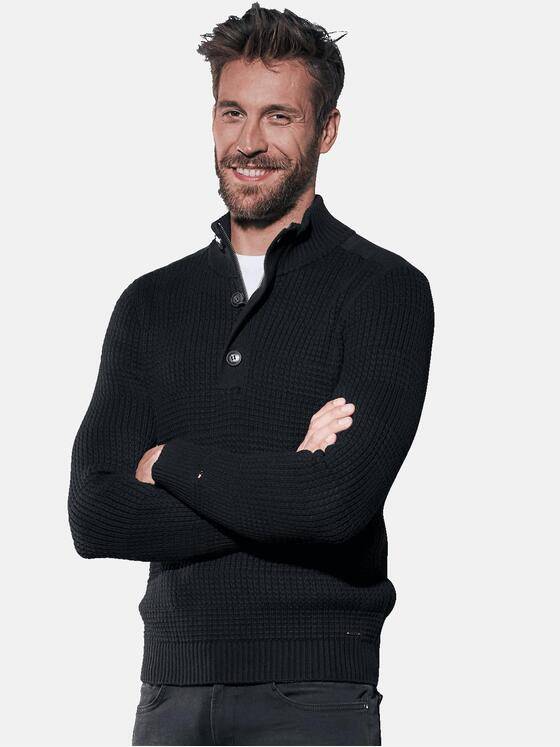 emilio adani Herren Pullover Polokragen Schwarz 30847