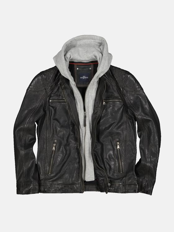 engbers Herren Lederjacke mit Kapuze Schwarz 35188