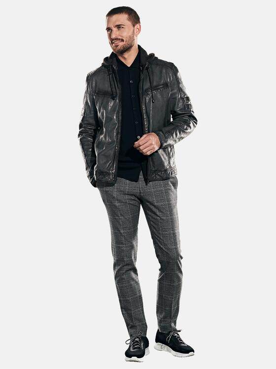 emilio adani Herren Lederjacke mit abnehmbarer Kapuze Grau 31880