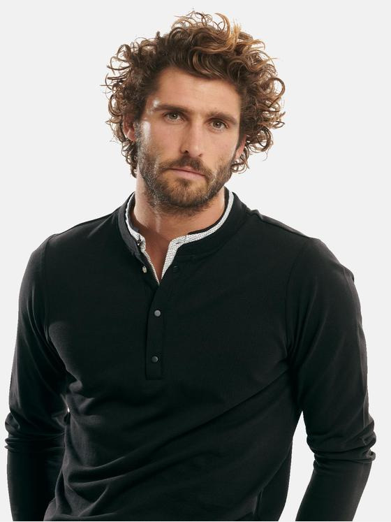 emilio adani Herren Langarmshirt im Lagenlook Schwarz 30955