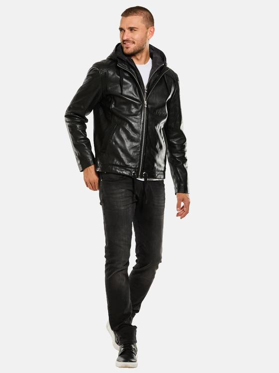 emilio adani Herren Lederjacke mit Inlet Schwarz 34072