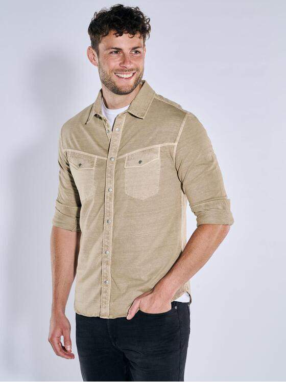 emilio adani Herren Langarm-Hemd uni Beige 39169
