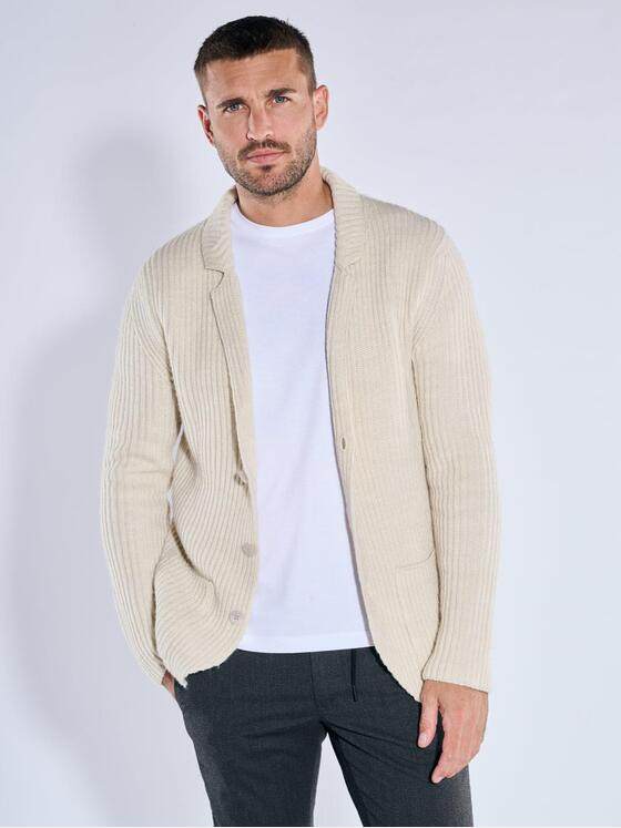 emilio adani Herren Stricksakko mit Rippstruktur Naturweiss 39626