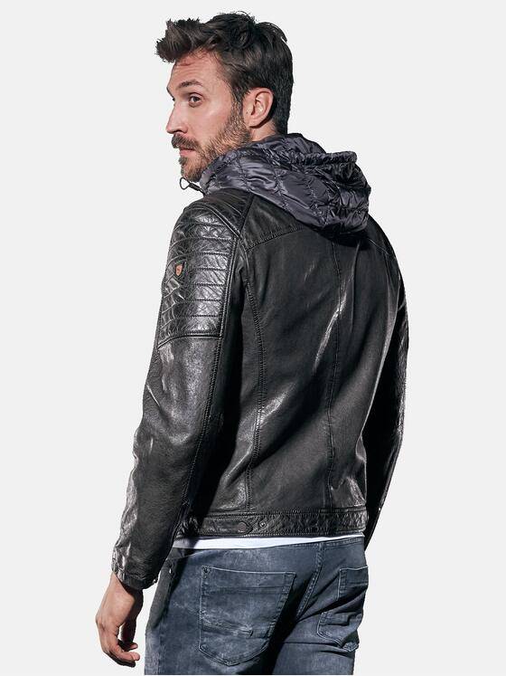 emilio adani Herren Lederjacke mit abnehmbarer Kapuze Grün 30198