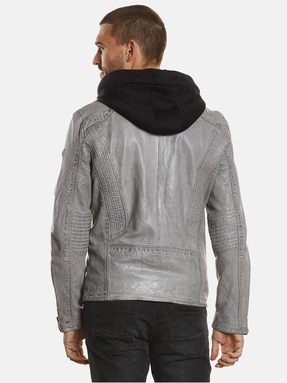 emilio adani Herren Lederjacke mit abnehmbarer Kapuze Grau 34219