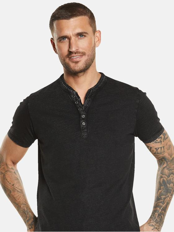 emilio adani Herren Henley-Shirt aus Baumwolle Schwarz 34543