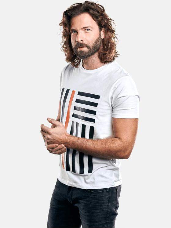 emilio adani Herren Bio-Baumwoll-T-Shirt mit erhobenem Statement-Print Weiß 29186