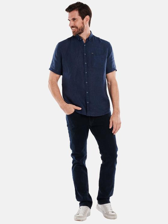 engbers Herren Kurzarm-Hemd aus Leinen Blau 34753