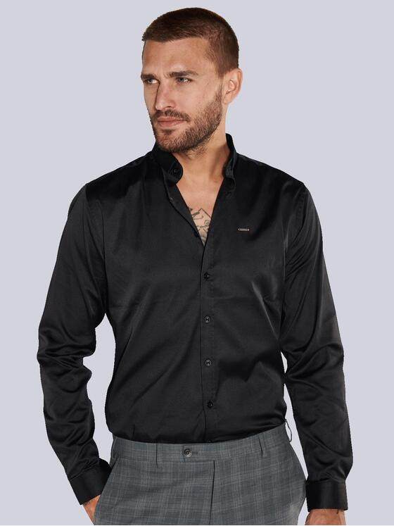 emilio adani Herren Langarm-Hemd uni Schwarz 36121