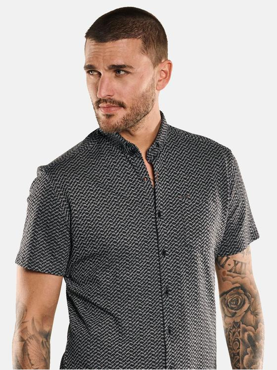 emilio adani Herren Kurzarm-Hemd aus Jersey Schwarz 33081