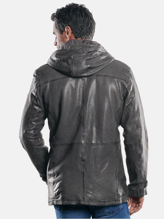 engbers Herren Lederparka mit Kapuze Grau 30218