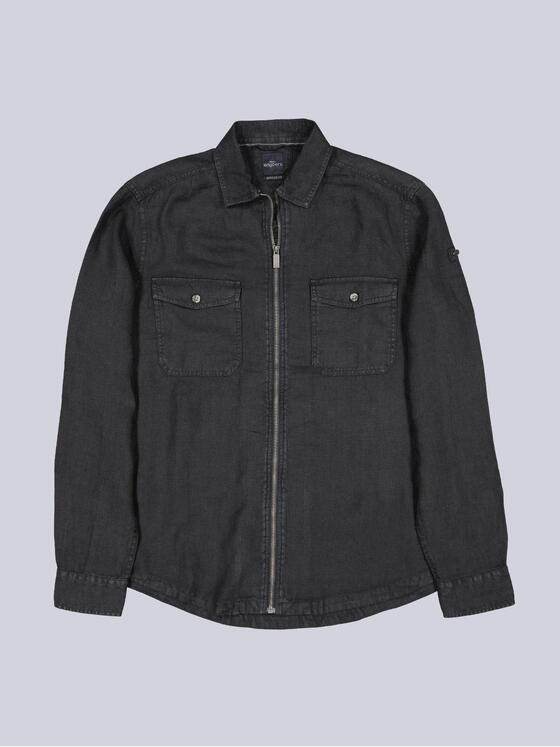 engbers Herren Leinen Overshirt mit Zipper Saphirblau 40212