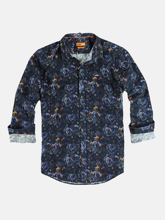 emilio adani Herren Cord-Hemd mit All-Over-Print Blau 31957