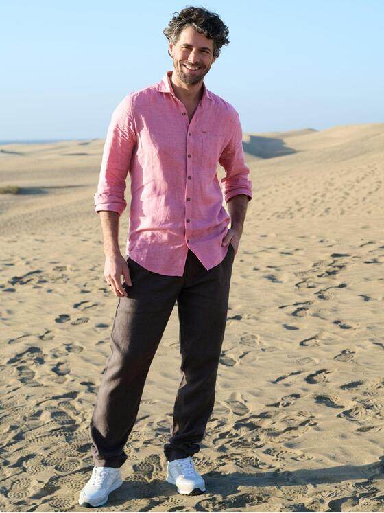 emilio adani Herren Leinen-Hemd mit Haifisch-Kragen Rosa 40679