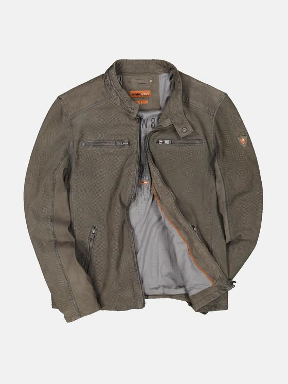 emilio adani Herren Lederjacke slim fit Grau 34453