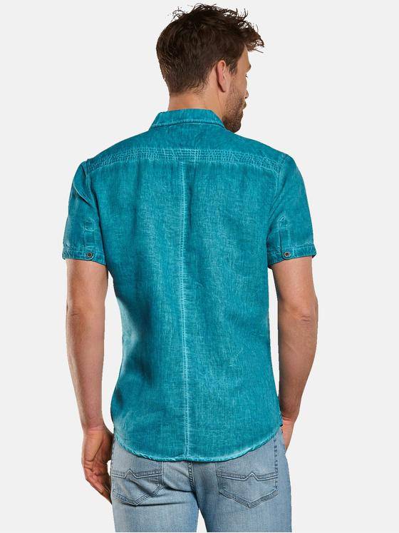 engbers Herren Kurzarm-Hemd mit Leinen-Anteil Blautuerkis 33006