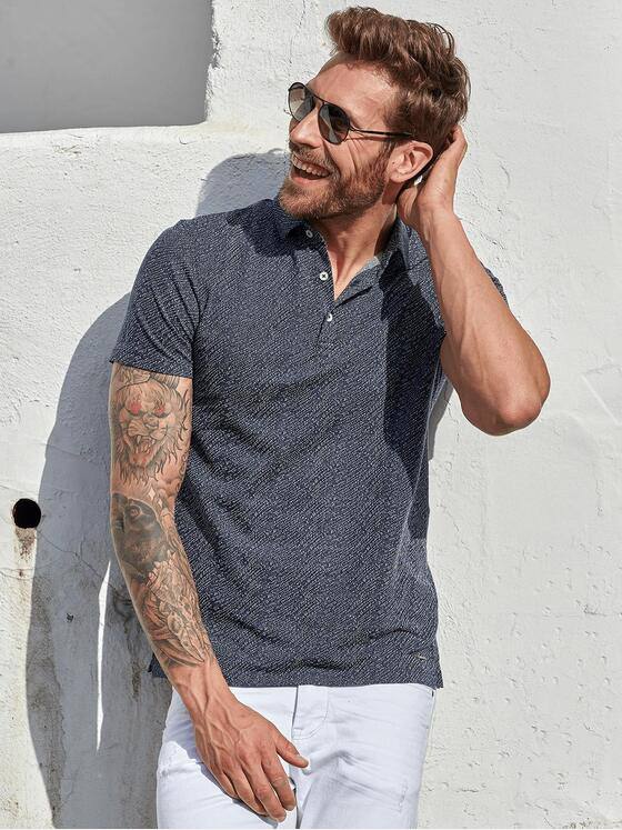 emilio adani Herren Poloshirt mit Jacquard-Struktur Blau 29886