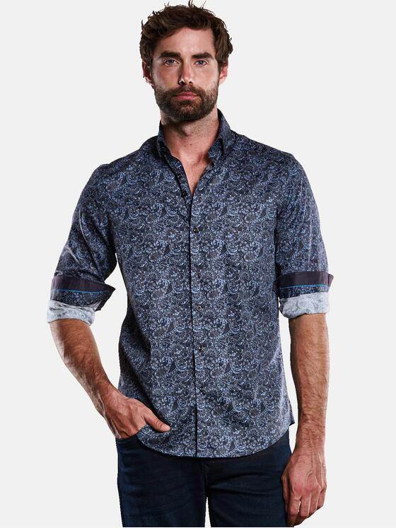 engbers Herren Langarm-Hemd mit Paisley-Print Saphirblau 33363
