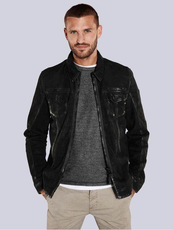emilio adani Herren Lederjacke slim fit Schwarz 36012