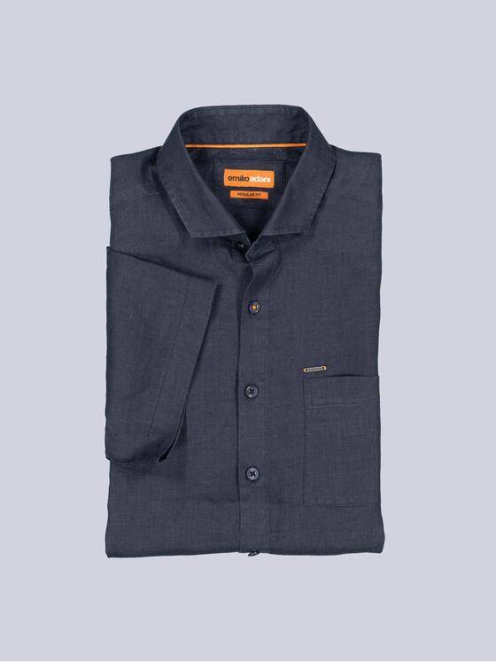 emilio adani Herren Kurzarm-Hemd aus Leinen Blau 38594