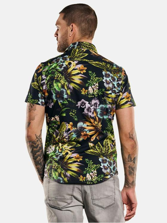 emilio adani Herren Kurzarm-Hemd mit floralem Print Gelb 33098