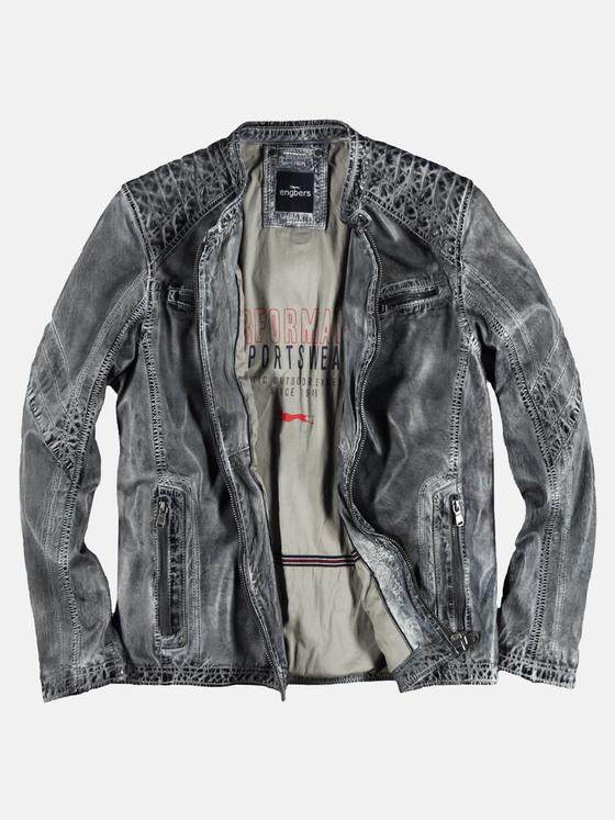 engbers Herren Rustikale Lederjacke Dunkelgrau 29089