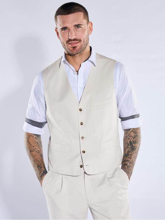 emilio adani Herren Anzugweste aus Leinenmischqualität Naturweiss 40373