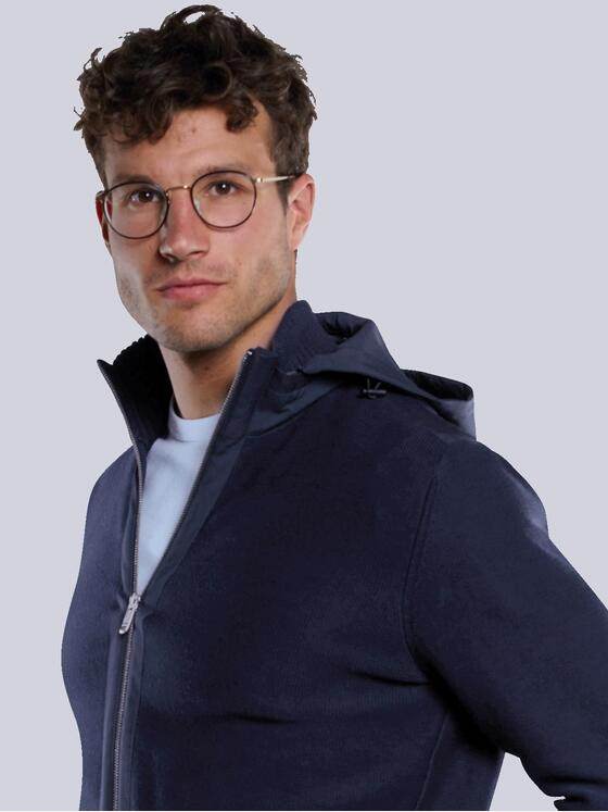engbers Herren Strickjacke mit Nylon-Kapuze Blau 33512