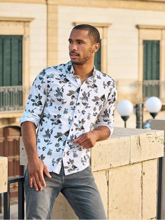 emilio adani Herren Langarm-Hemd gemustert Beige 35359