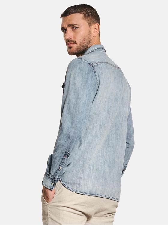 emilio adani Herren Langarm-Hemd aus Jeans-Stoff Blau 32619