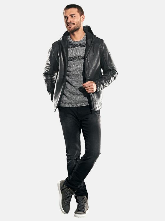 emilio adani Herren Lederjacke in gebondeter Warenqualität Grau 31878