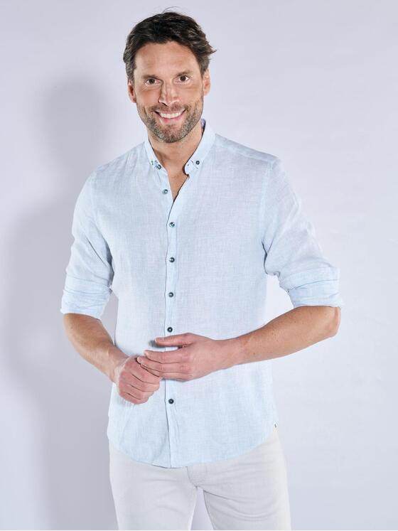 ENGBERS GERMANY Herren Langarm-Hemd aus Leinen Blau 38542